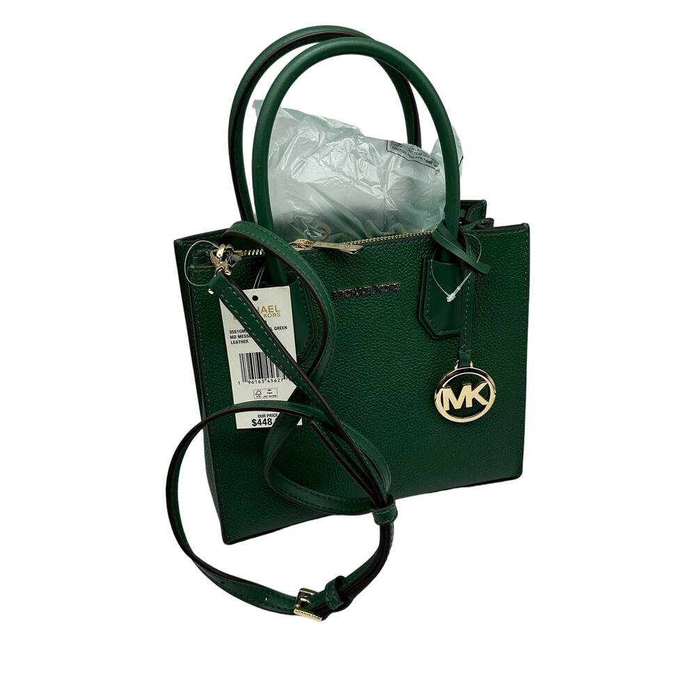 NWT Michael Kors Mercer Medium Pebbled Jewel Green Leather Crossbody Small Purse